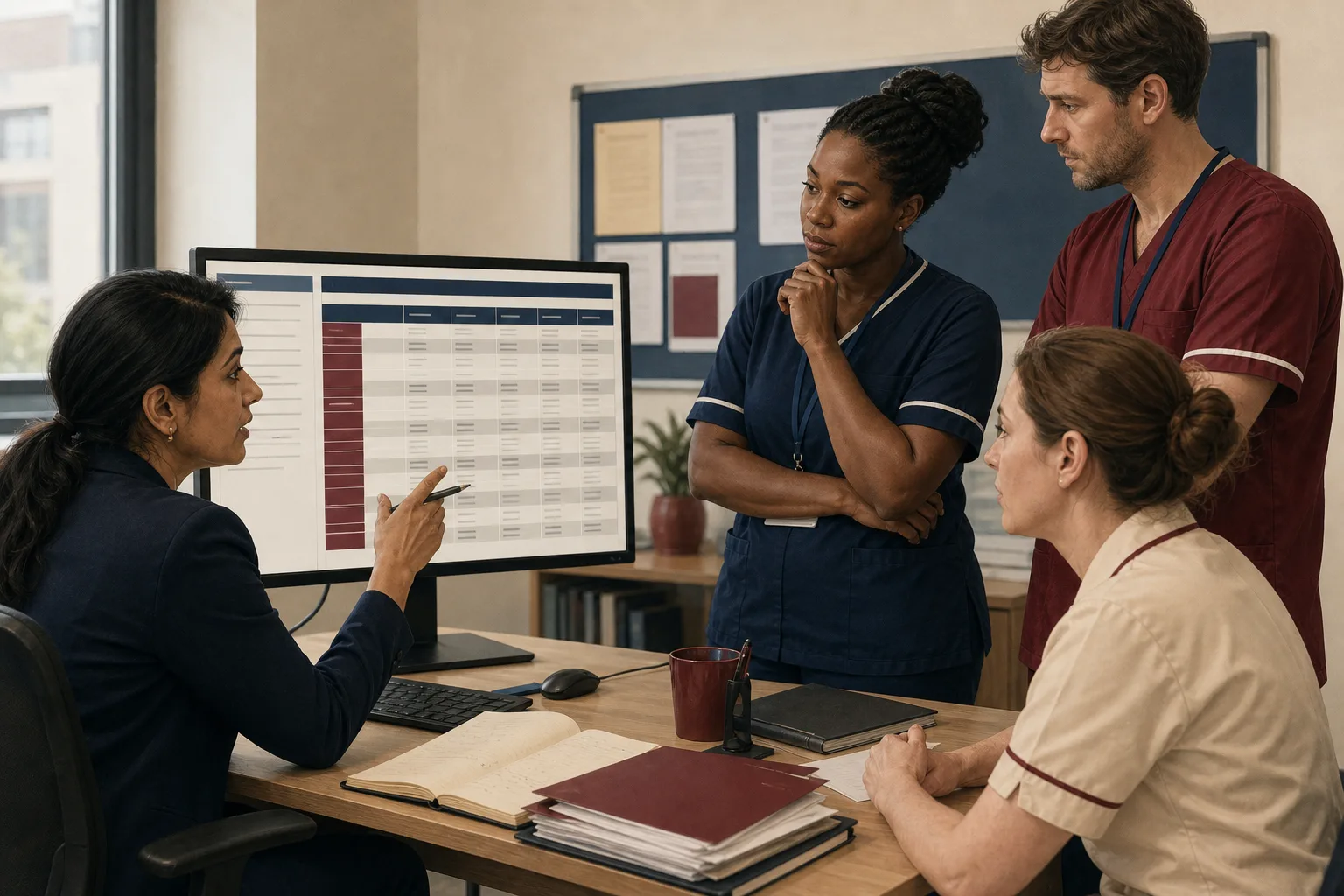 A data analyst reviewing a chart of NMC joiners, leavers and total registered professionals