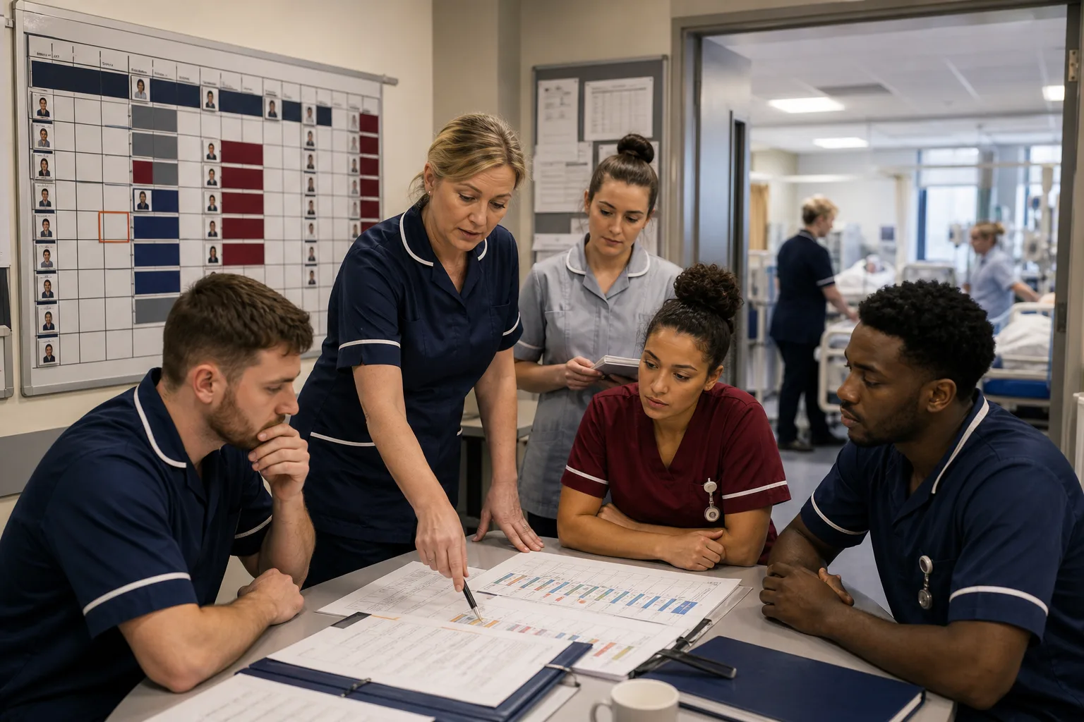 A Northern Ireland nursing team reviewing patient need, skill mix and the planned staffing level for a ward